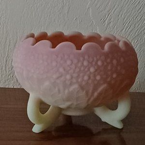 Hand Made Three Footed Fenton Satin Rose Bowl Candle Holder